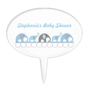 Blue and Brown Boy Elephant Baby Shower Decor Cake Topper