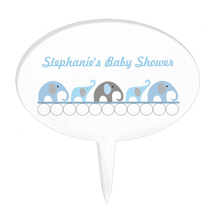 Blue and Brown Boy Elephant Baby Shower Decor Cake Toppers