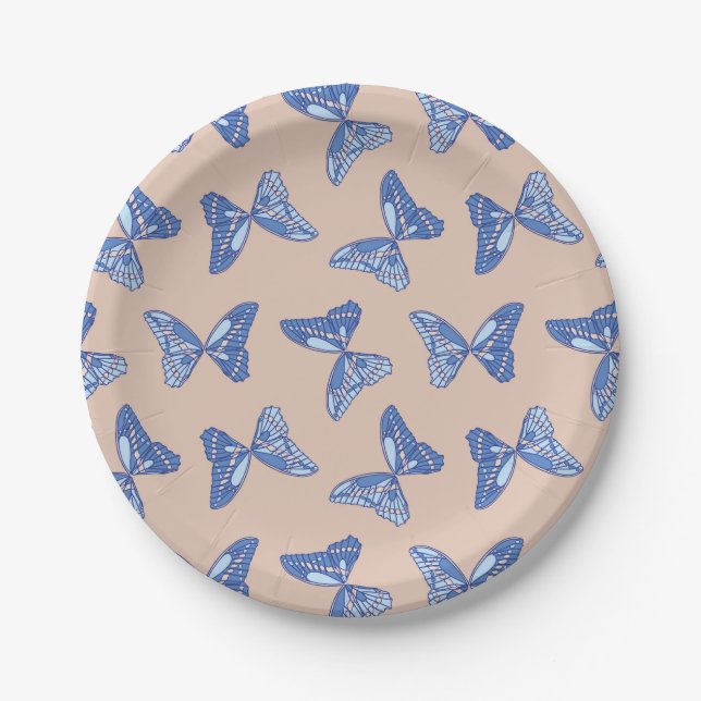 Blue and Brown Butterflies Paper Plates (Front)