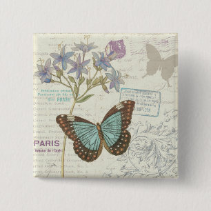 Blue and Brown Butterfly Pinback Button