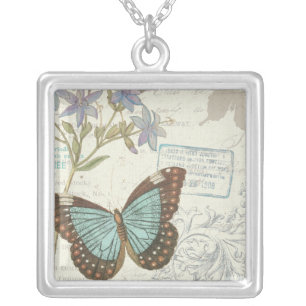 Blue and Brown Butterfly Silver Plated Necklace