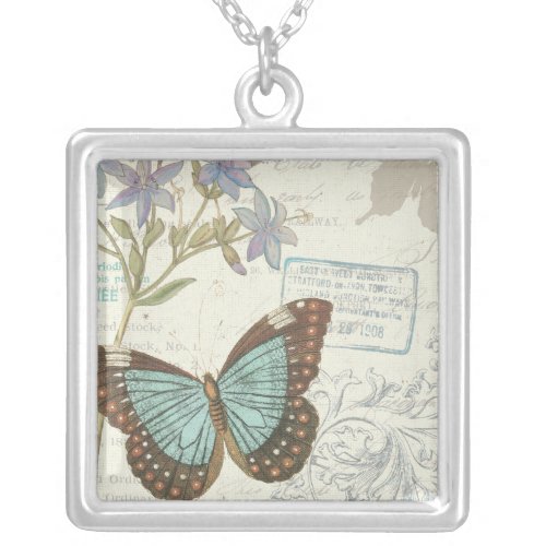 Blue and Brown Butterfly Silver Plated Necklace
