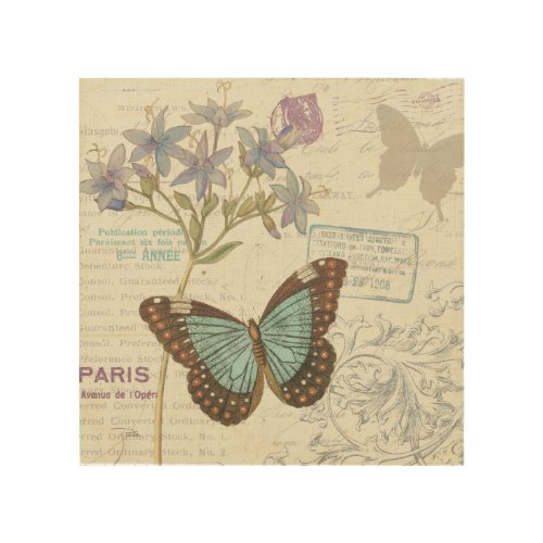 Blue and Brown Butterfly Wood Wall Art