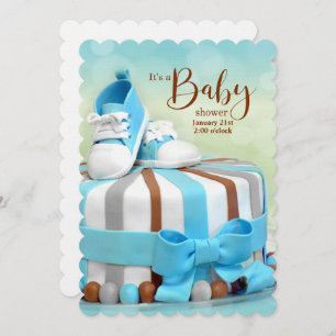 Blue and Brown Cake Baby Shoes Baby Shower Invitation