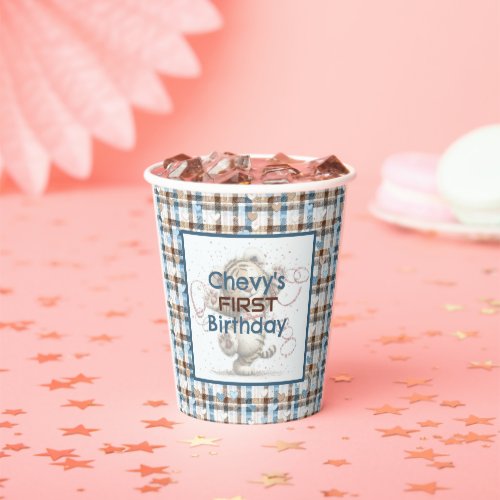 Blue and Brown Checkered Hearts   Paper Cups