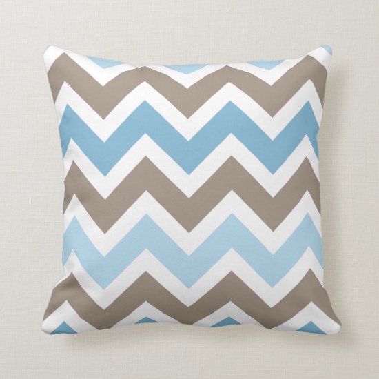Blue and Brown Chevron Zigzag Pattern Throw Pillow