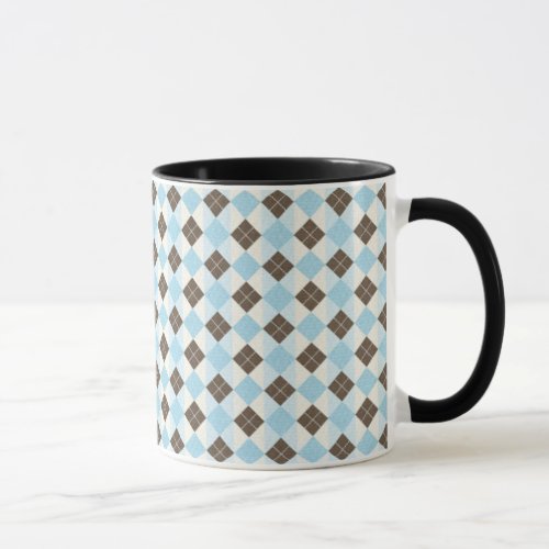 Blue and Brown Classic Argyle Pattern Mug