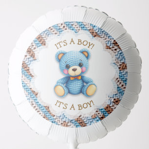 Blue and Brown Crocheted Teddy Bear It's a Boy Balloon