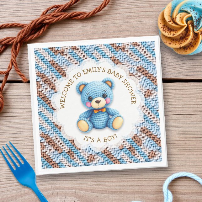 Blue and Brown Crocheted Teddy Bear It's a Boy Napkins (Creator Uploaded)