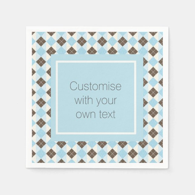 Blue and Brown Custom Argyle Pattern Napkins (Front)