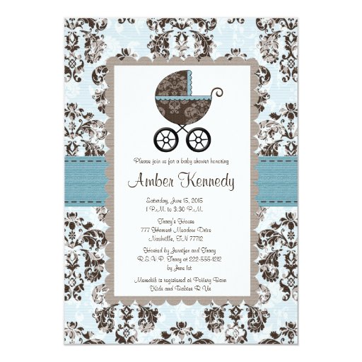 Blue And Brown Baby Shower Invitations 4