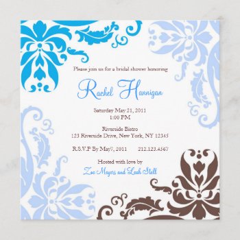 Blue And Brown Damask Bridal Shower Invite by Stephie421 at Zazzle