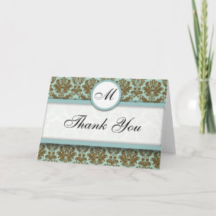 Blue and Brown Damask Thank You Cards