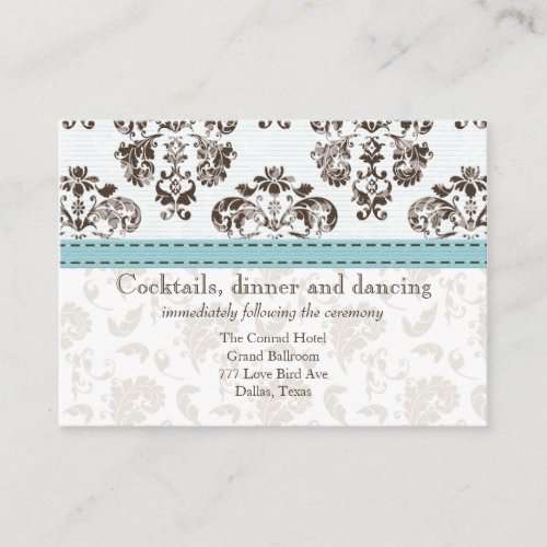 Blue and Brown Damask Wedding Reception Ca Business Card Templates