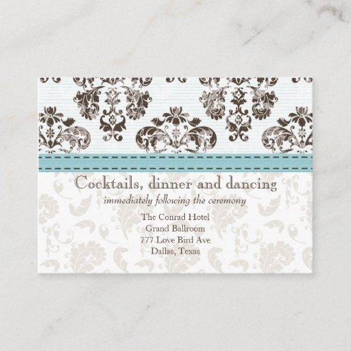 Customizable Blue and Brown Damask Wedding Reception Ca Business Card Templates