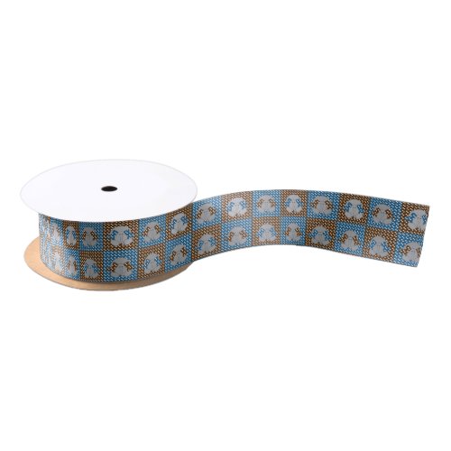 Blue and Brown Elephant Polka Dots Satin Ribbon