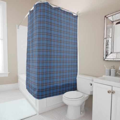 Blue and Brown Elliot Clan Scottish Plaid Shower Curtain