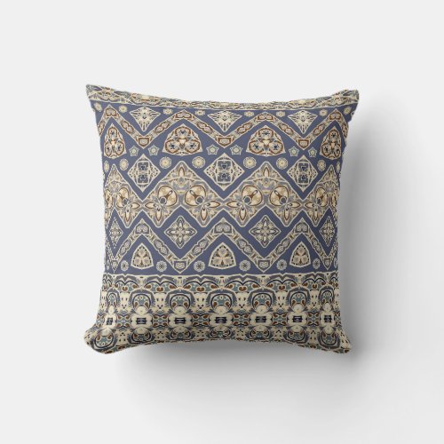 Blue and brown ethnic pattern throw pillow