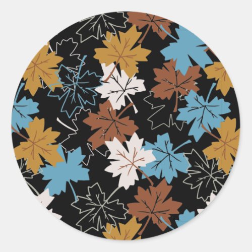 Blue And Brown Failing Leaves Autumn Pattern B Classic Round Sticker