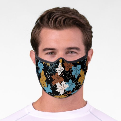 Blue And Brown Failing Leaves Autumn Pattern B Premium Face Mask