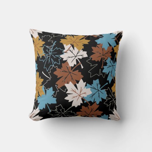 Blue And Brown Failing Leaves Autumn Pattern B Throw Pillow
