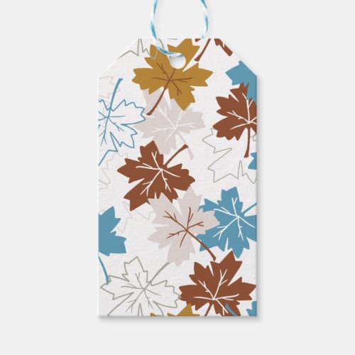 Blue And Brown Failing Leaves Autumn Pattern Gift Tags