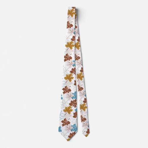 Blue And Brown Failing Leaves Autumn Pattern Neck Tie