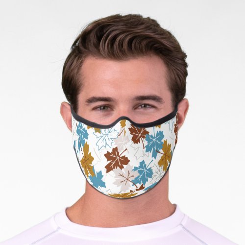 Blue And Brown Failing Leaves Autumn Pattern Premium Face Mask