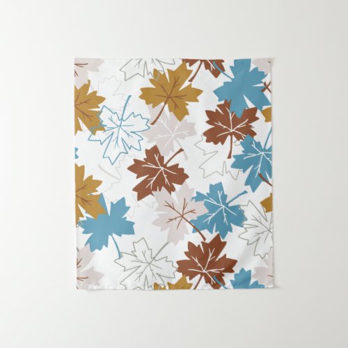 Blue And Brown Failing Leaves Autumn Pattern Tapestry