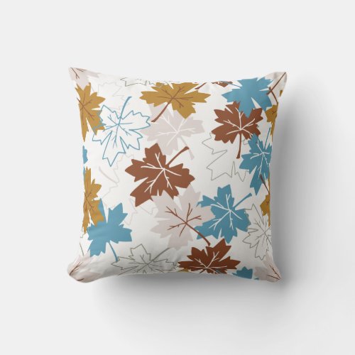 Blue And Brown Failing Leaves Autumn Pattern Throw Pillow