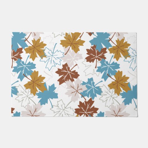 Blue And Brown Failing Maple Leaves Autumn Pattern Doormat