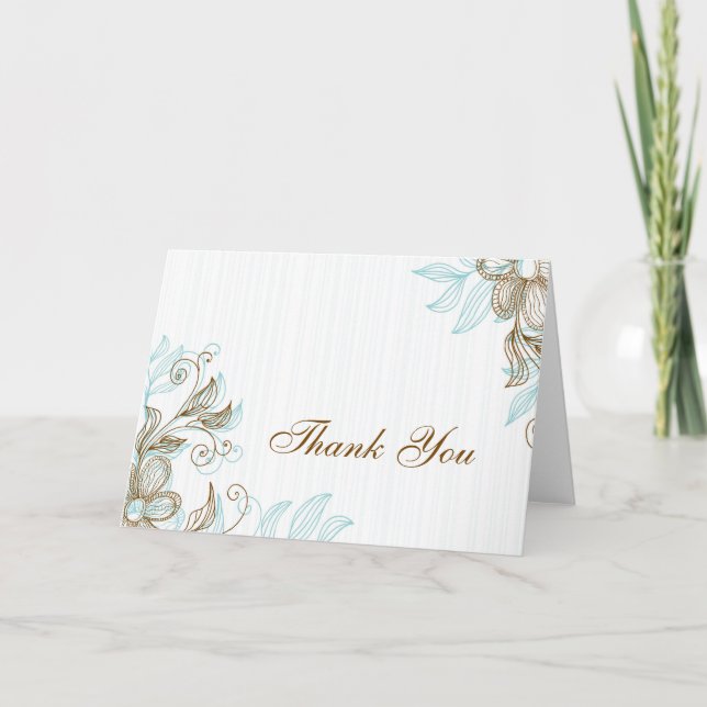 Blue and Brown Floral Thank You Card (Front)