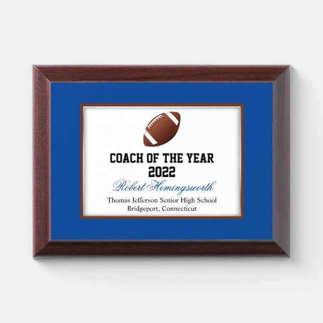 Blue and Brown Football Coach Award Plaque (Horizontal)
