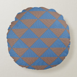 Blue and Brown Geometric Diamond Pattern | Modern Round Pillow
