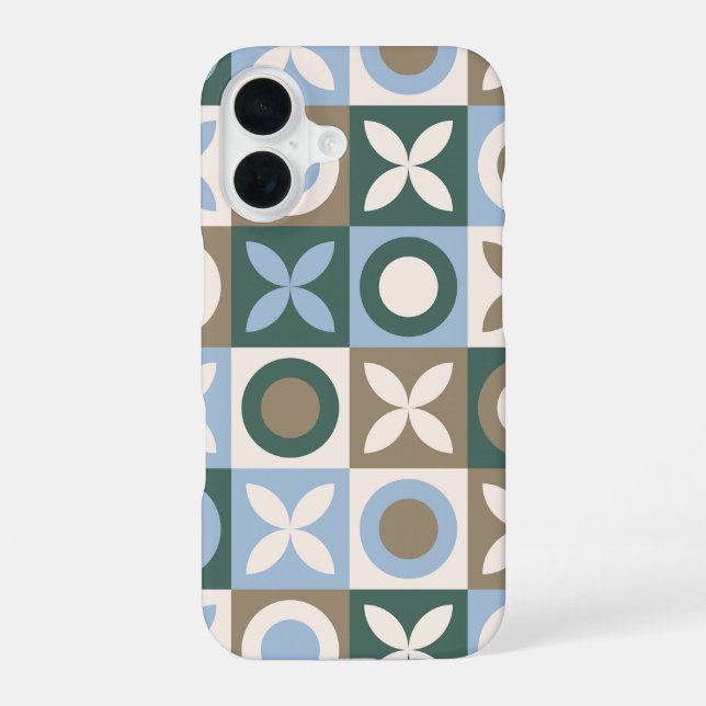 Blue and Brown Geometric Tile Mosaic Pattern Iphone Case (Back)