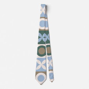 Blue and Brown Geometric Tile Mosaic Pattern Neck Tie