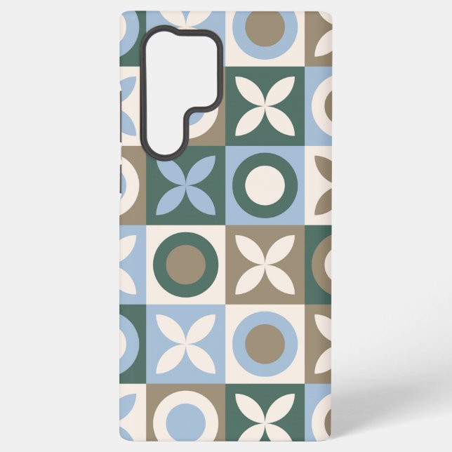 Blue and Brown Geometric Tile Mosaic Pattern Samsung Galaxy Case (Back)