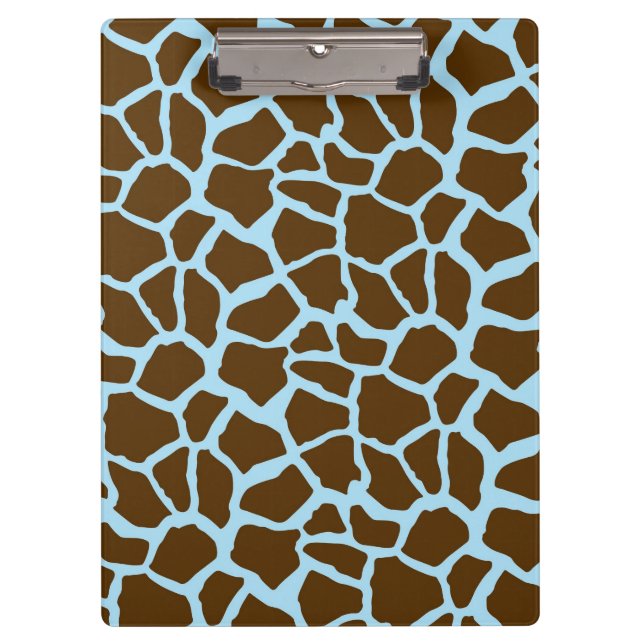 Blue and Brown Giraffe Animal Print Clipboard (Front)