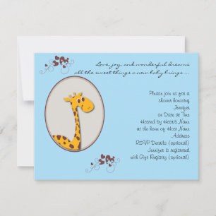 Blue and Brown Giraffe Baby Shower Invitation