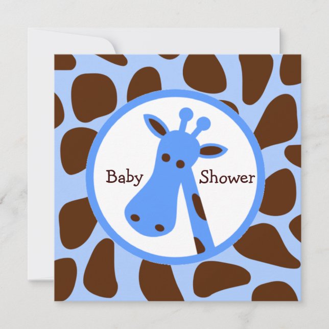 Blue and Brown Giraffe Boy Baby Shower Invitation (Front)
