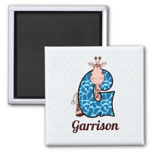 Blue and Brown Giraffe Monogram G Childrens Magnet