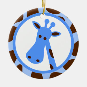 Blue and Brown Giraffe Spots and Giraffe Head Ceramic Ornament