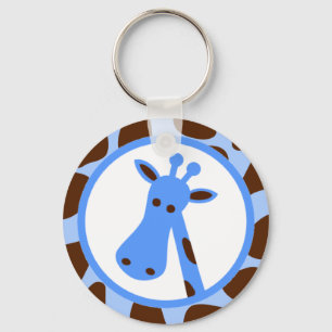 Blue and Brown Giraffe Spots and Giraffe Head Keychain