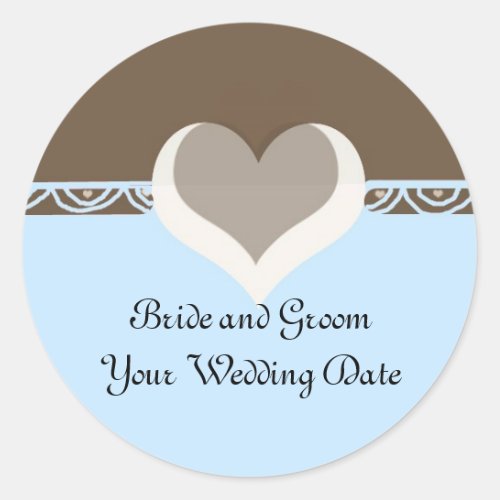 Blue And Brown Heart Design Classic Round Sticker