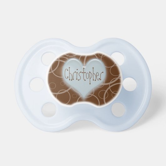 Blue and Brown Heart Personalized Pacifier (Front)