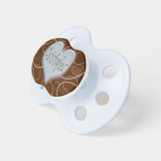 Blue and Brown Heart Personalized Pacifier (Front Right)