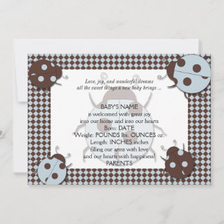 Blue and Brown Ladybug Baby Announcement