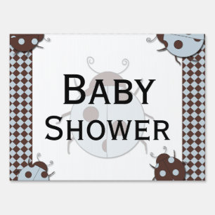 Blue and Brown Ladybug Baby Shower Yard Sign