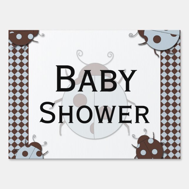 Blue and Brown Ladybug Baby Shower Yard Sign (Back)