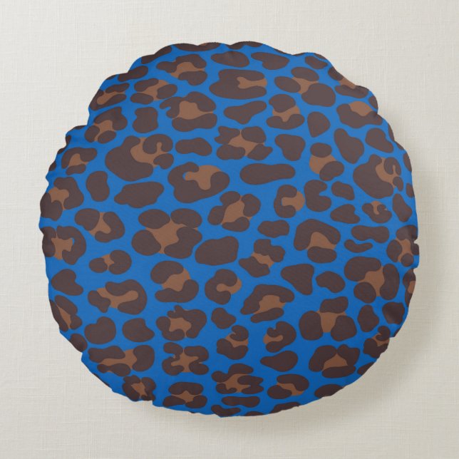 Blue and Brown Leopard Print Outdoor Pillow | Mode (Front)